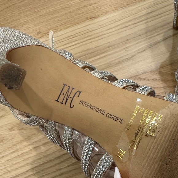 INC International Concepts Glittering Silver Heels - Picture 2 of 4